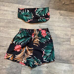 SHEIN Womens Medium Top and Shorts Set Vacation Set Matching Tube Top Floral
